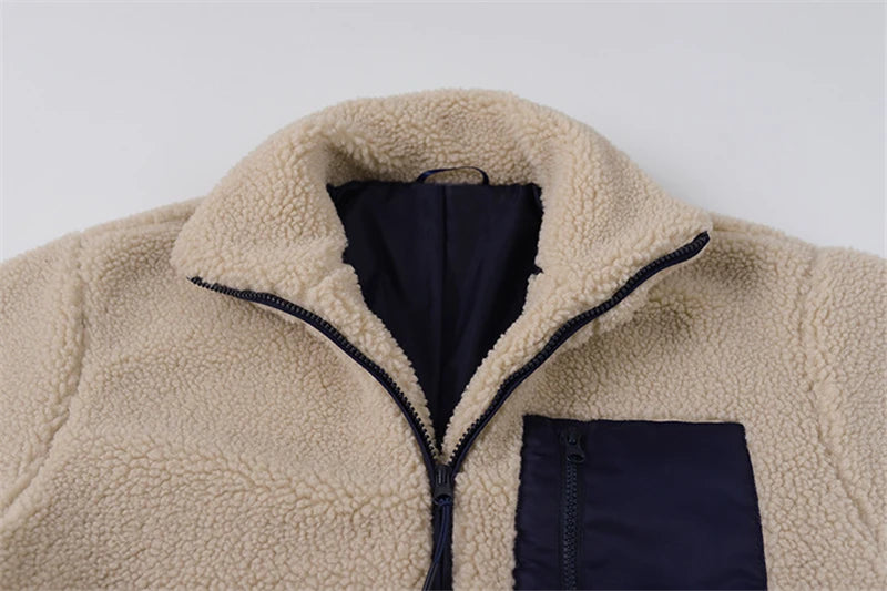 Lambswool Splice Short Jacket Women  Teddy Coats Winter Plus Size Clothes Female