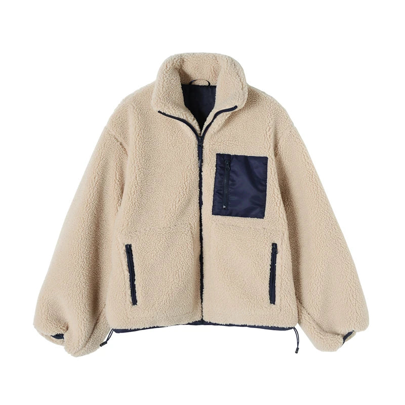 Lambswool Splice Short Jacket Women  Teddy Coats Winter Plus Size Clothes Female