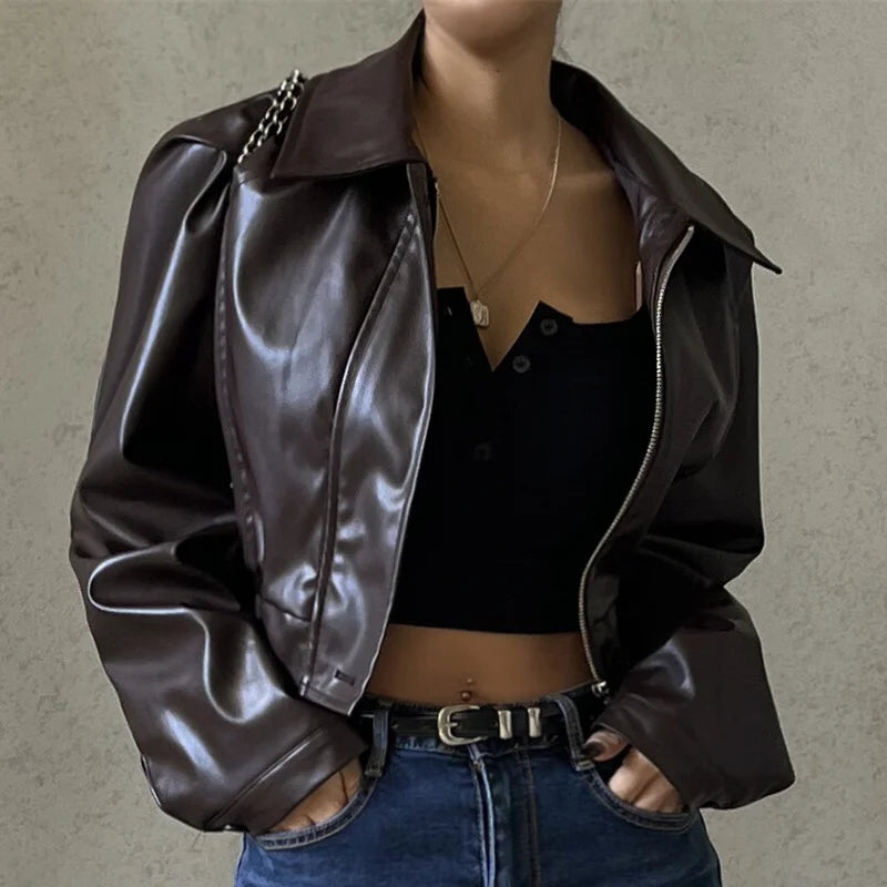 Autumn Leather Short women Jacket