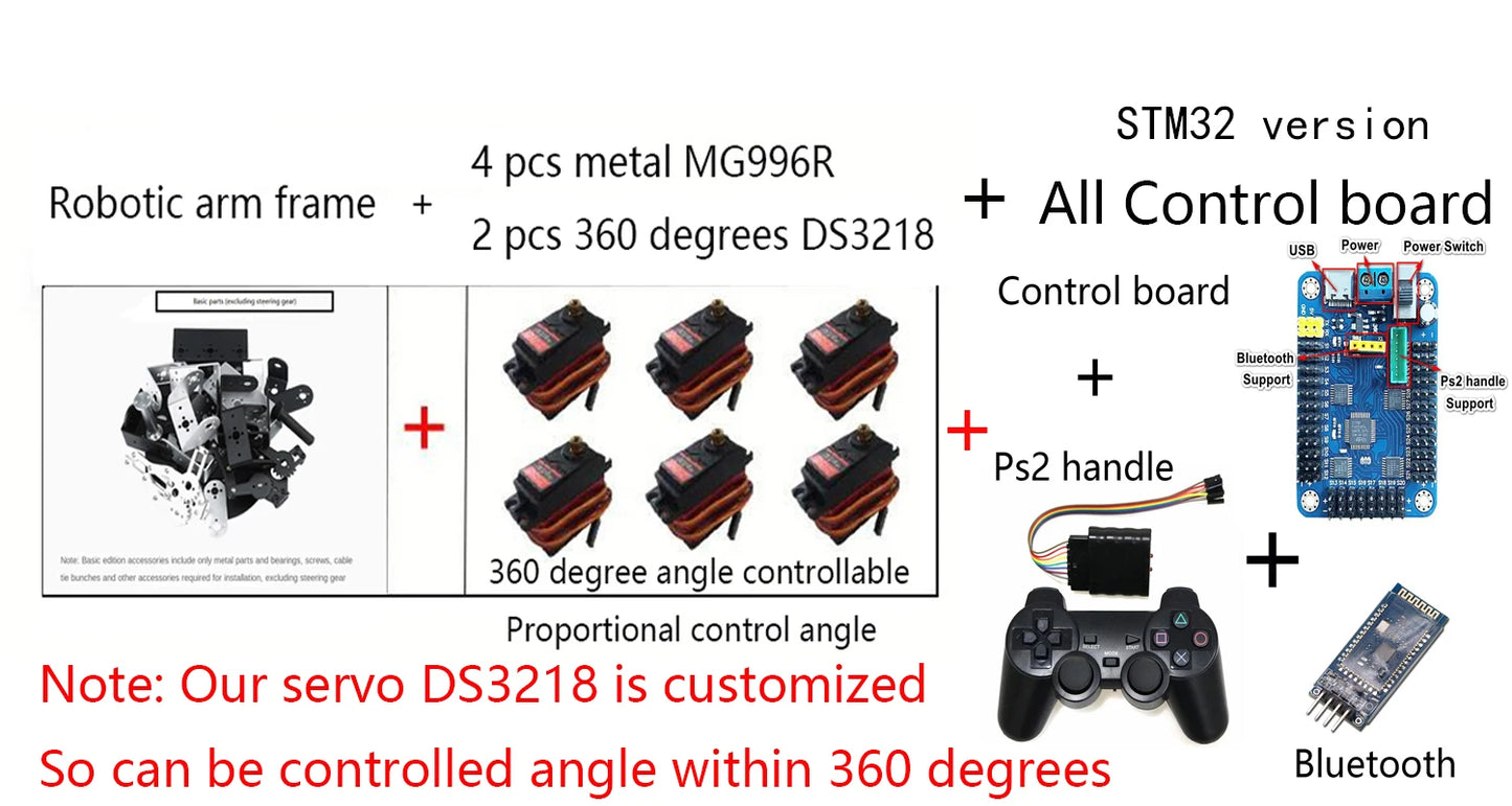 360 Degrees 6 DOF Robot Metal Alloy Mechanical Arm