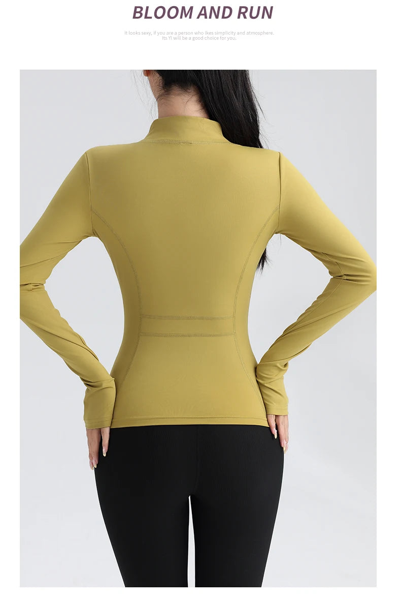 Fitness Running Jacket Stretch Fit Long Sleeve Round Neck Top Sportswear