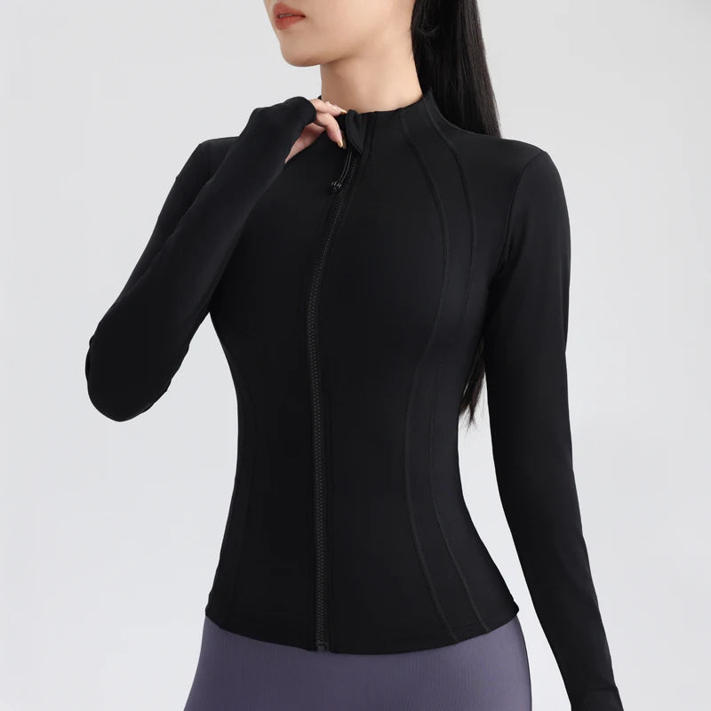 Fitness Running Jacket Stretch Fit Long Sleeve Round Neck Top Sportswear