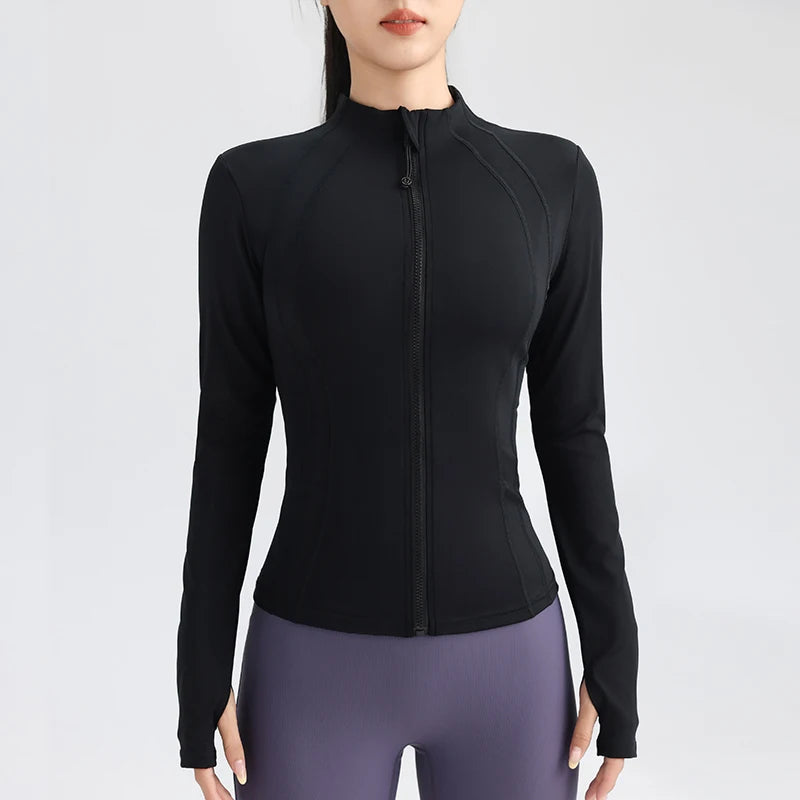 Fitness Running Jacket Stretch Fit Long Sleeve Round Neck Top Sportswear