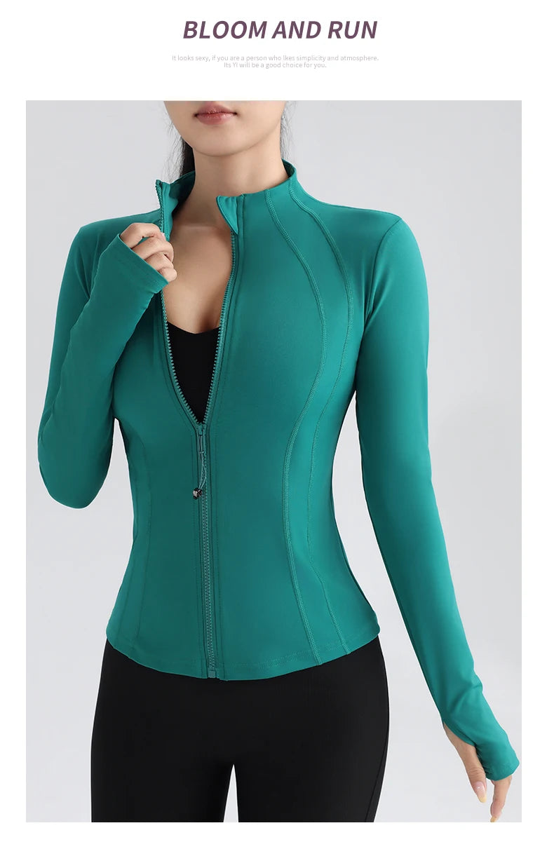 Fitness Running Jacket Stretch Fit Long Sleeve Round Neck Top Sportswear