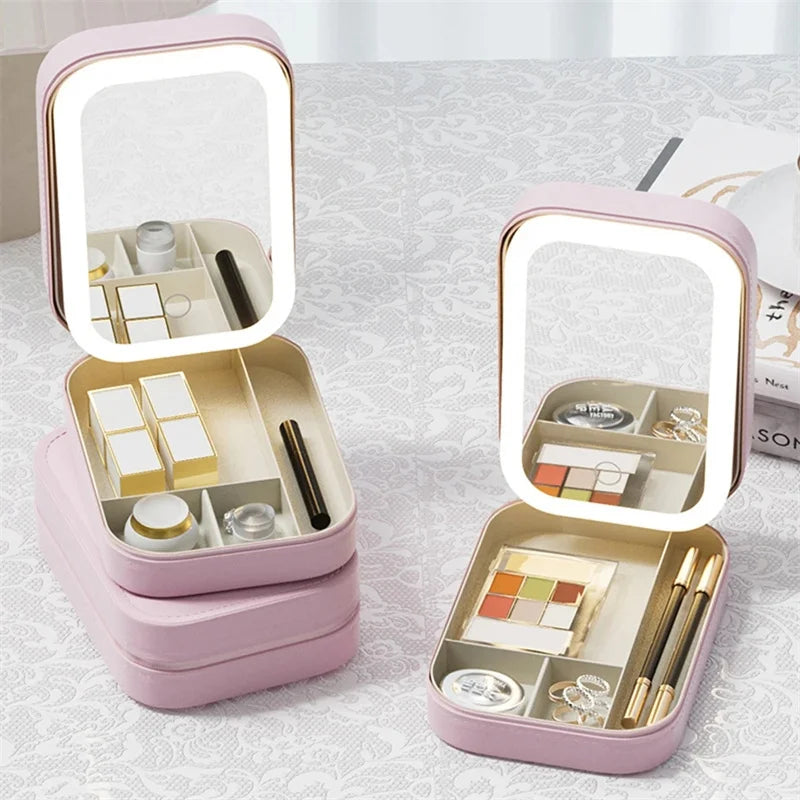 LED Mirror Makeup Storage Box Portable