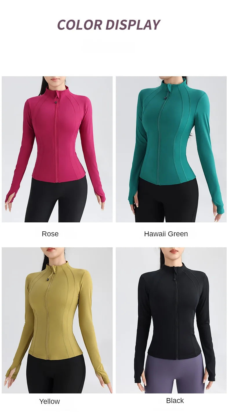 Fitness Running Jacket Stretch Fit Long Sleeve Round Neck Top Sportswear