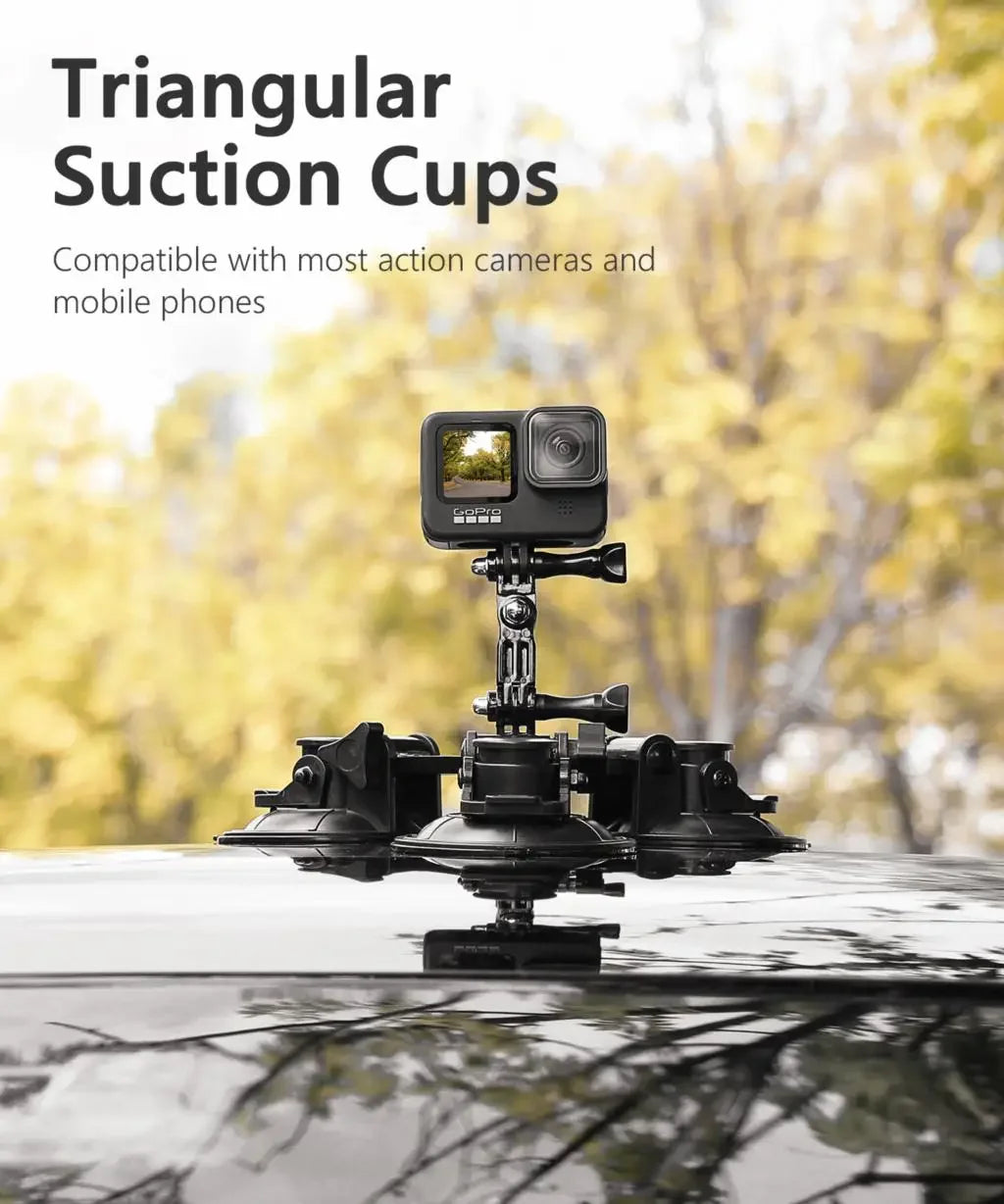 Tri-angle Suction Cup Tripod Mount for Go Pro Hero 11 10 9 DJI Action for Smartphone