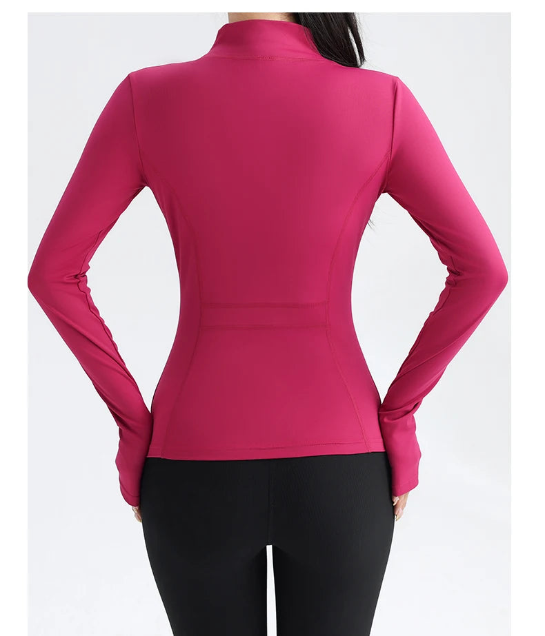 Fitness Running Jacket Stretch Fit Long Sleeve Round Neck Top Sportswear