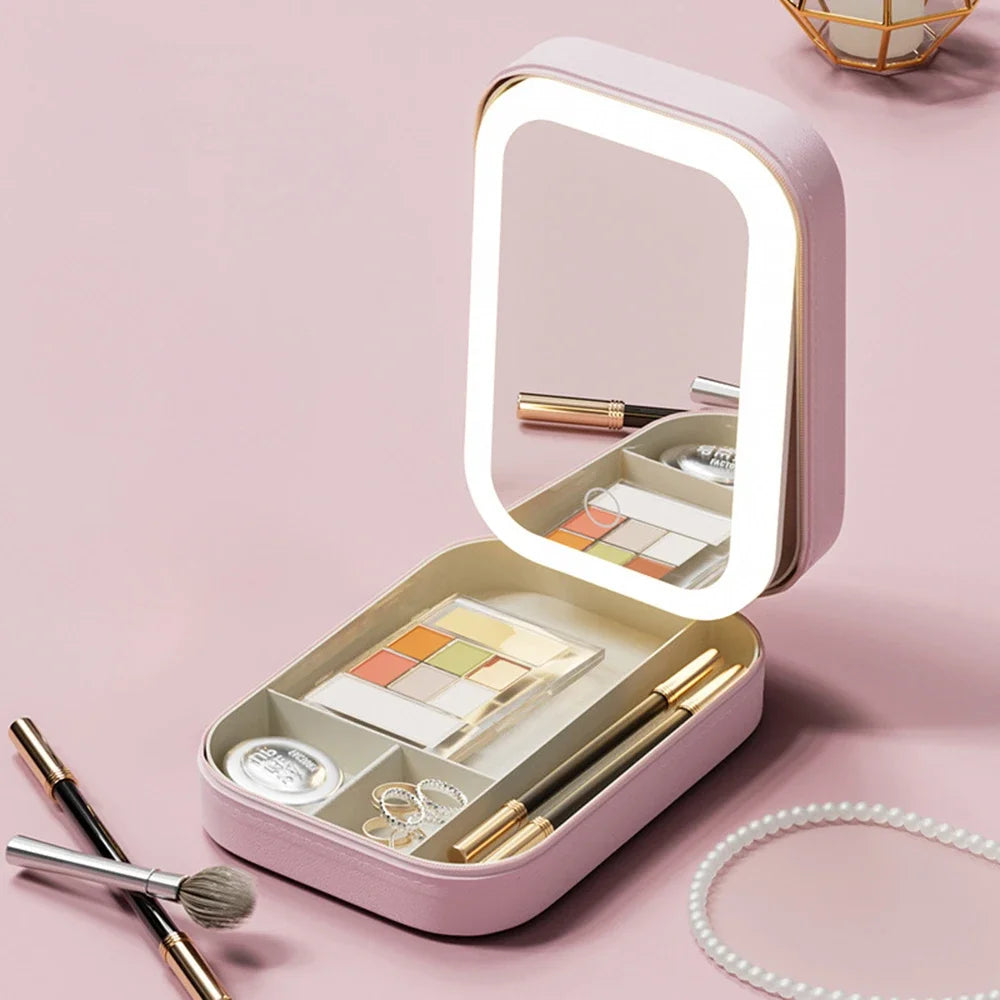 LED Mirror Makeup Storage Box Portable