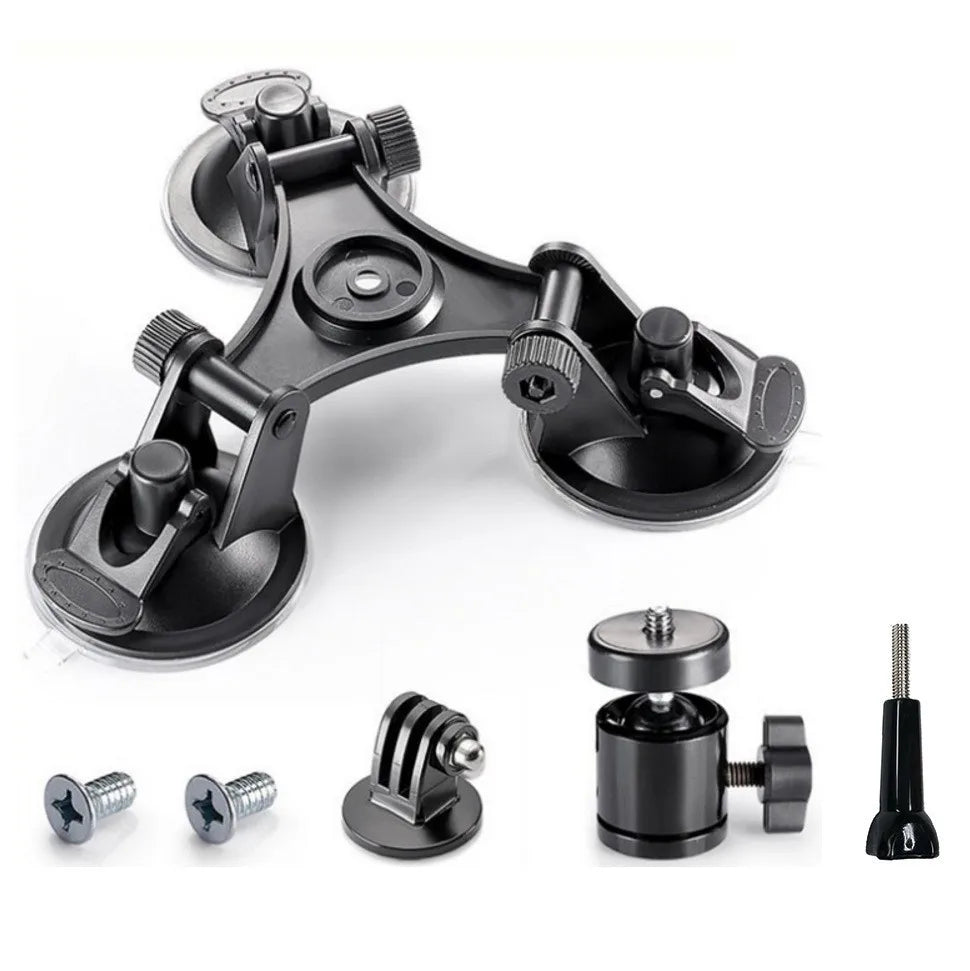 Tri-angle Suction Cup Tripod Mount for Go Pro Hero 11 10 9 DJI Action for Smartphone