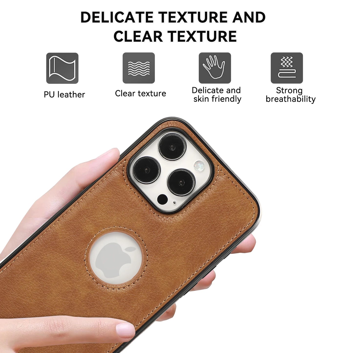 PU Leather Logo Hole Phone Case For iPhone 16 15 14 13 12 11 Pro Max XS XR X 7 8