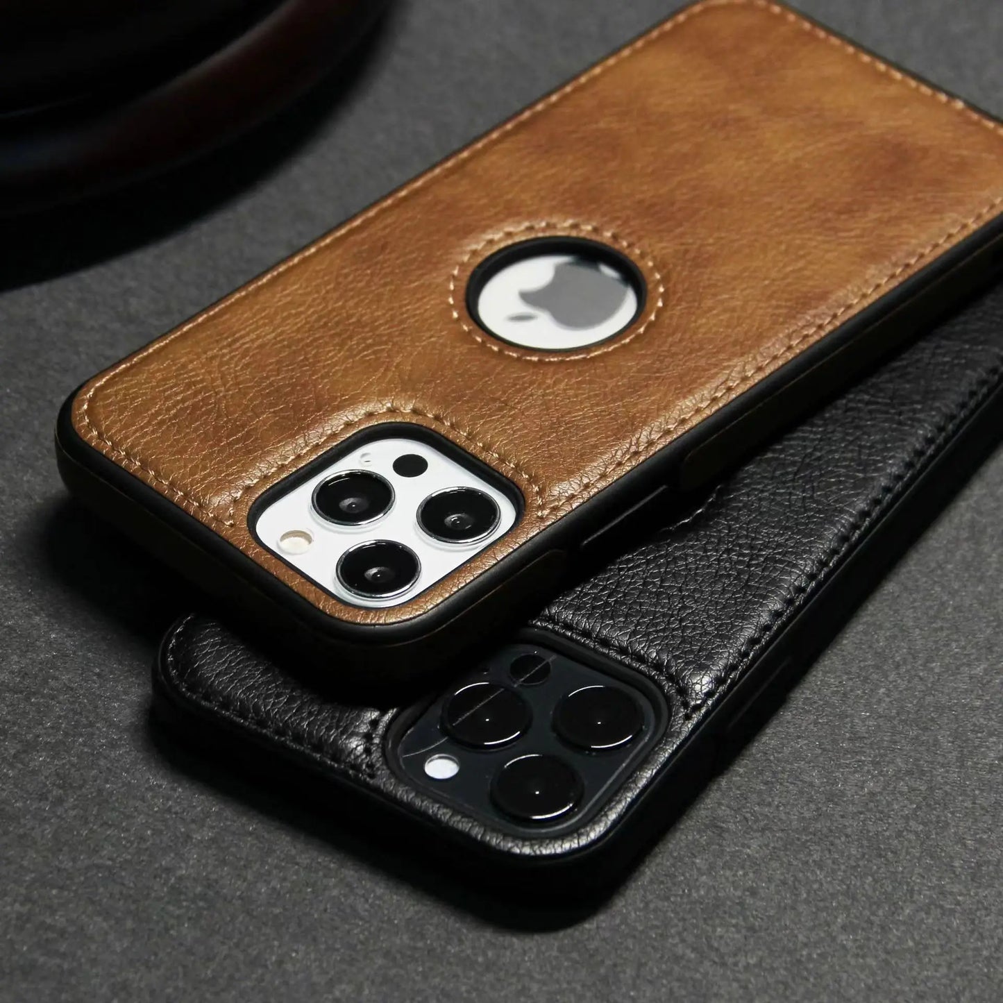 PU Leather Logo Hole Phone Case For iPhone 16 15 14 13 12 11 Pro Max XS XR X 7 8