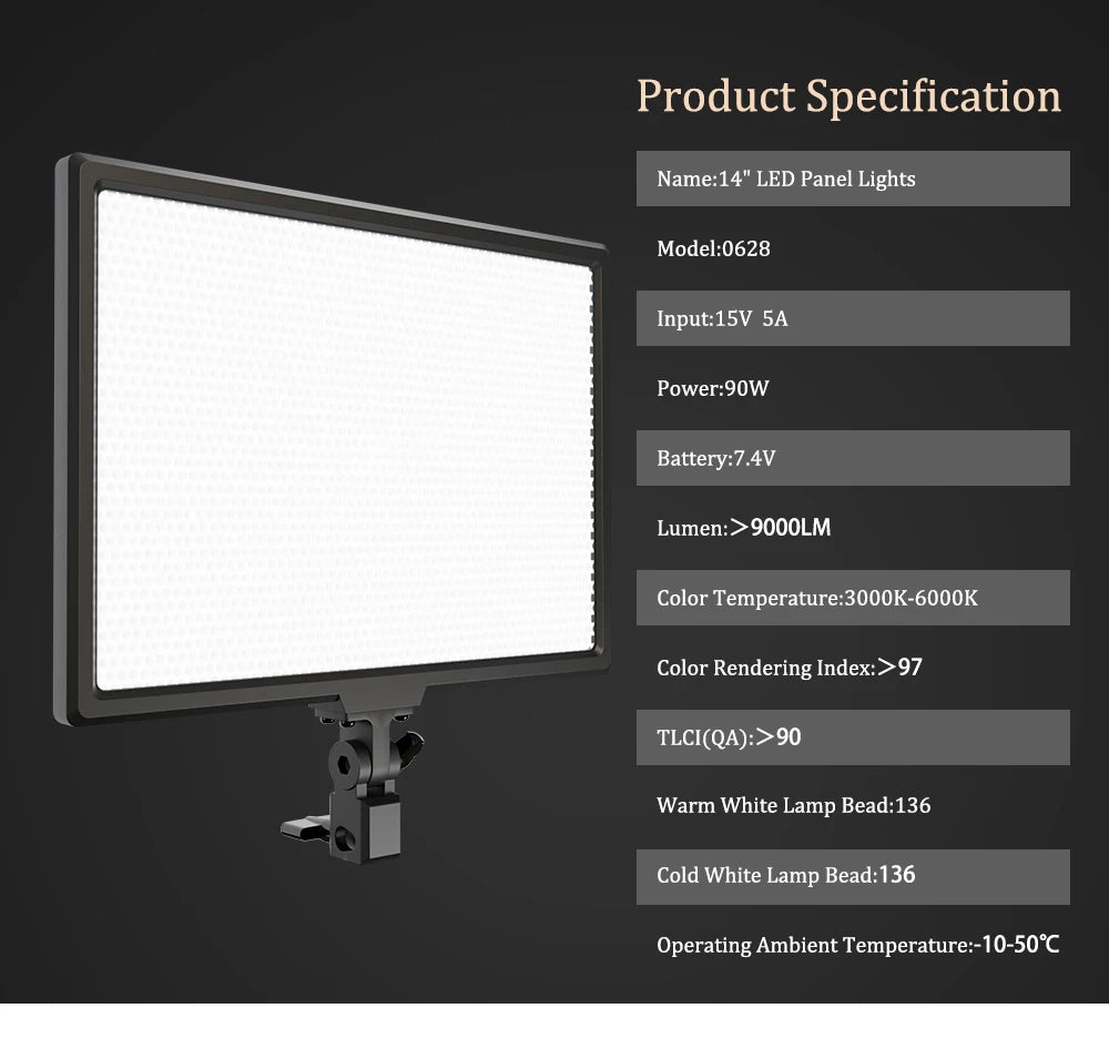 14'' LED Video Light Photography Selfie Dimmable Panel Lighting Photo