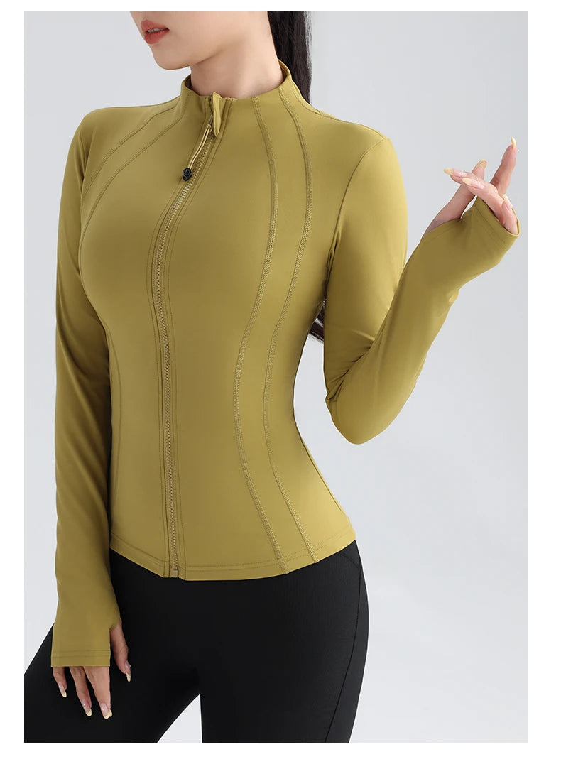 Fitness Running Jacket Stretch Fit Long Sleeve Round Neck Top Sportswear