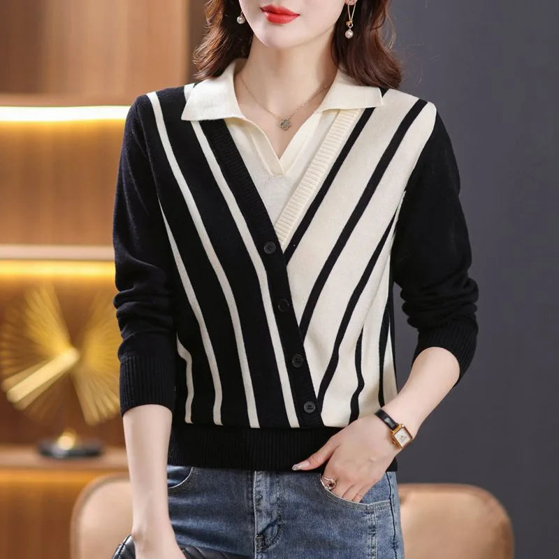 Women Sweater Pullover Striped Long Sleeve