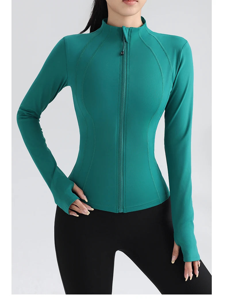 Fitness Running Jacket Stretch Fit Long Sleeve Round Neck Top Sportswear