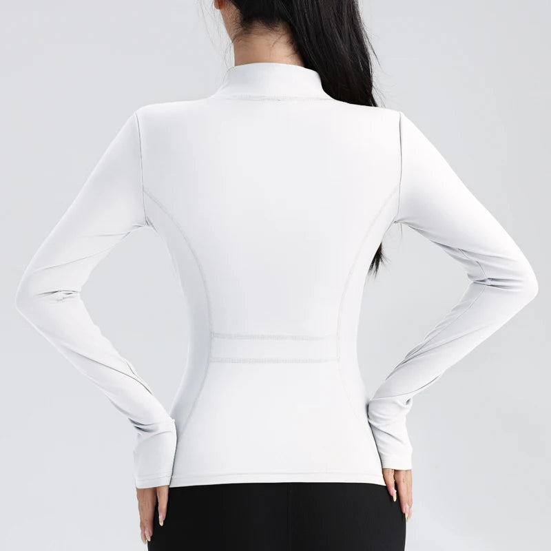 Fitness Running Jacket Stretch Fit Long Sleeve Round Neck Top Sportswear