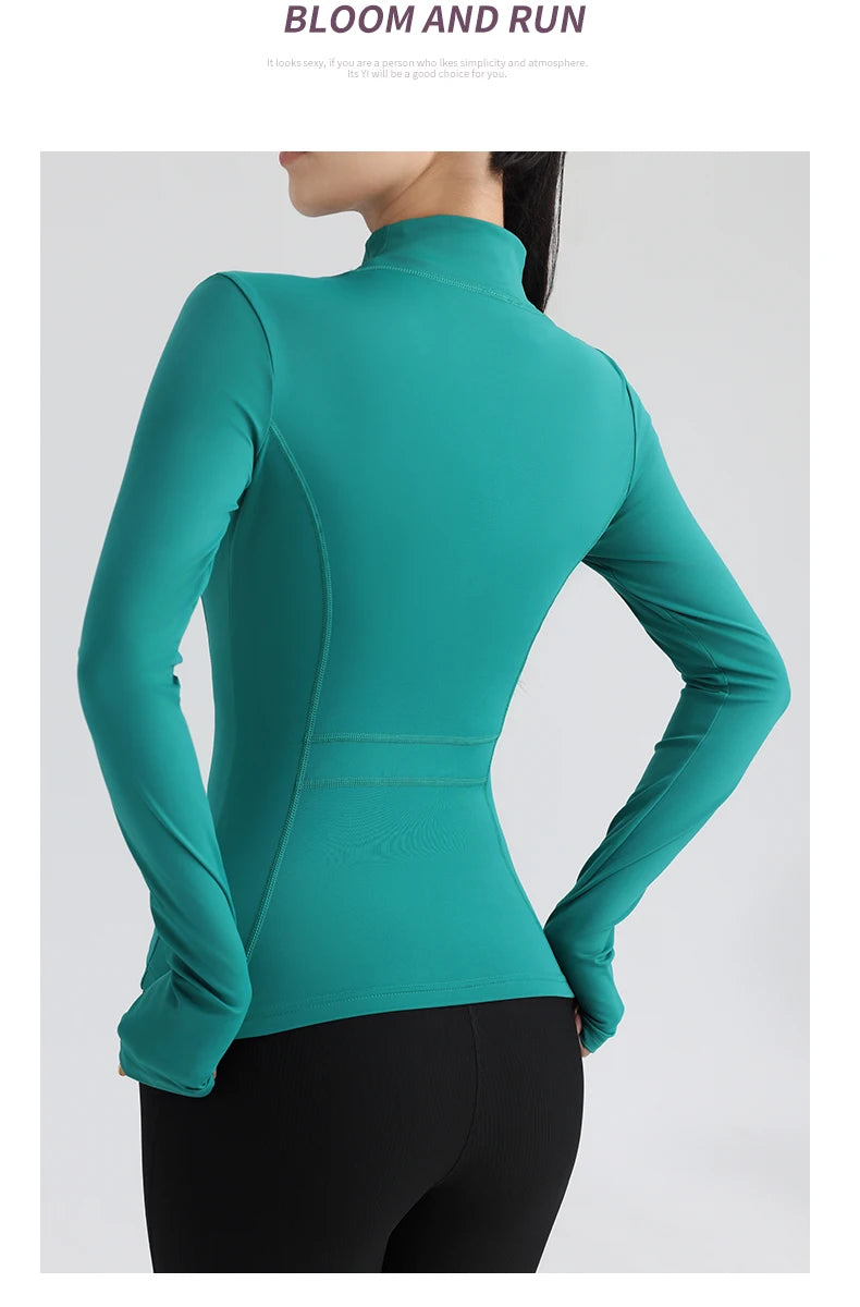 Fitness Running Jacket Stretch Fit Long Sleeve Round Neck Top Sportswear