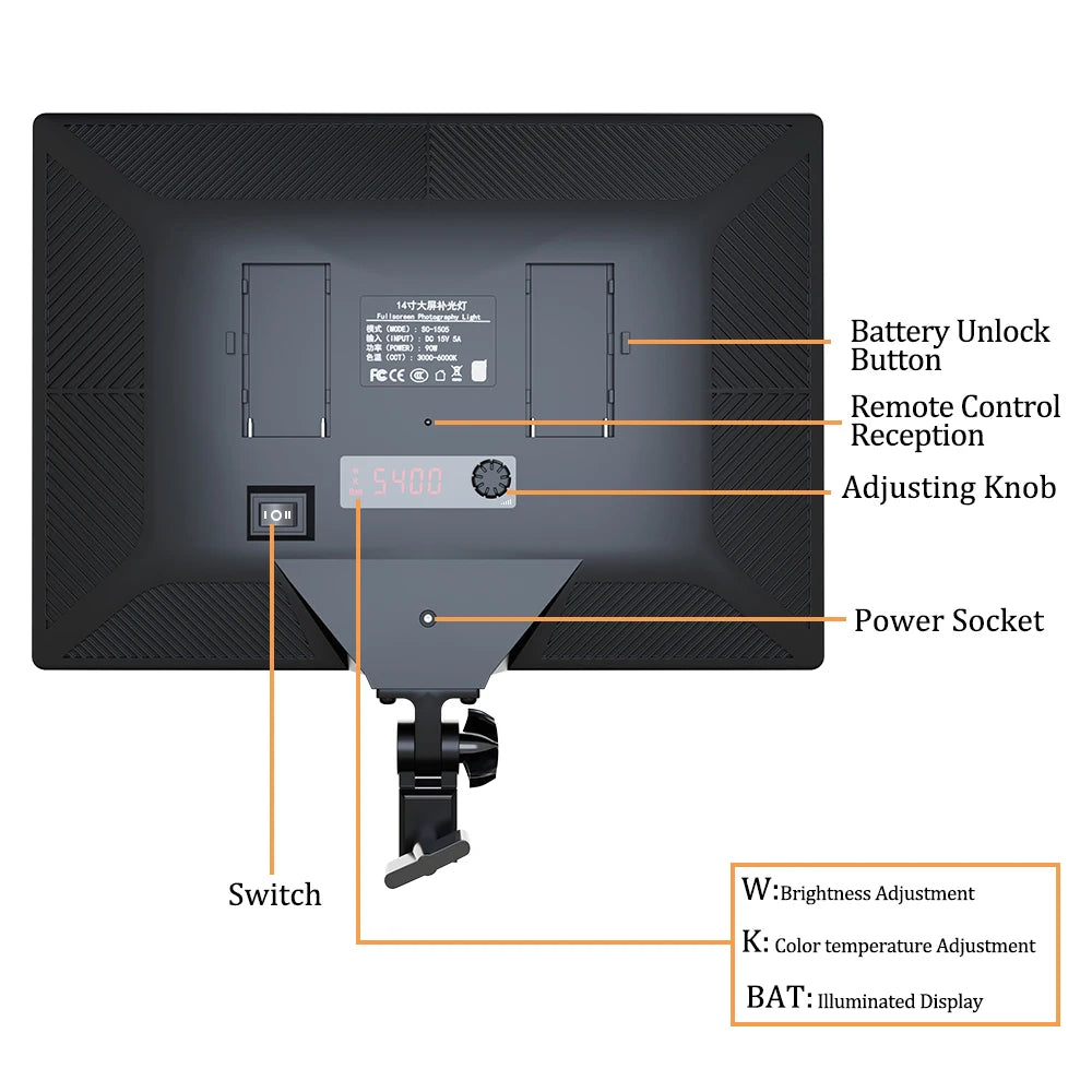 14'' LED Video Light Photography Selfie Dimmable Panel Lighting Photo