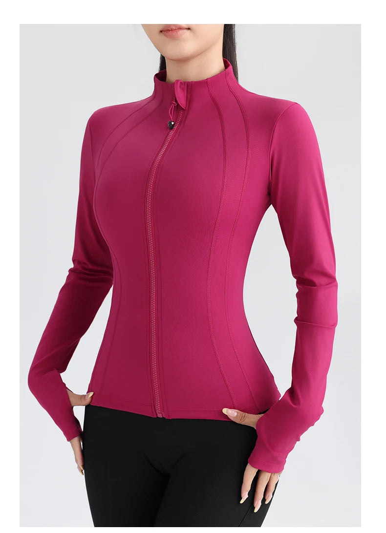 Fitness Running Jacket Stretch Fit Long Sleeve Round Neck Top Sportswear