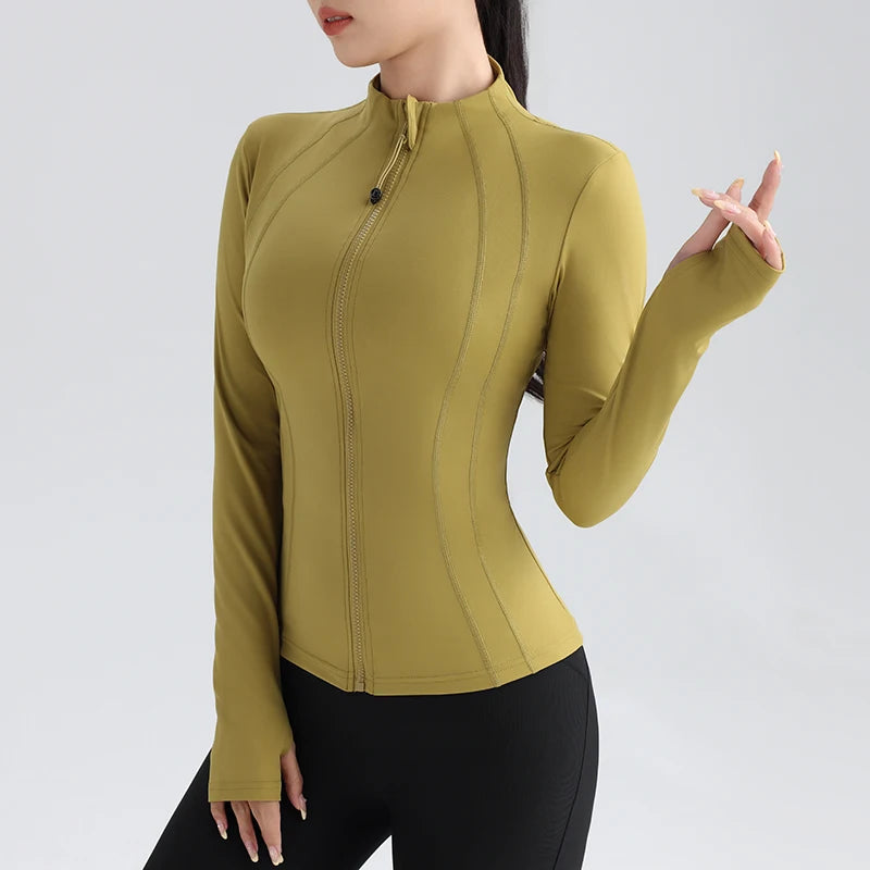 Fitness Running Jacket Stretch Fit Long Sleeve Round Neck Top Sportswear