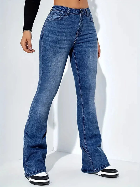 Women Flare Stretch Moustache Jeans