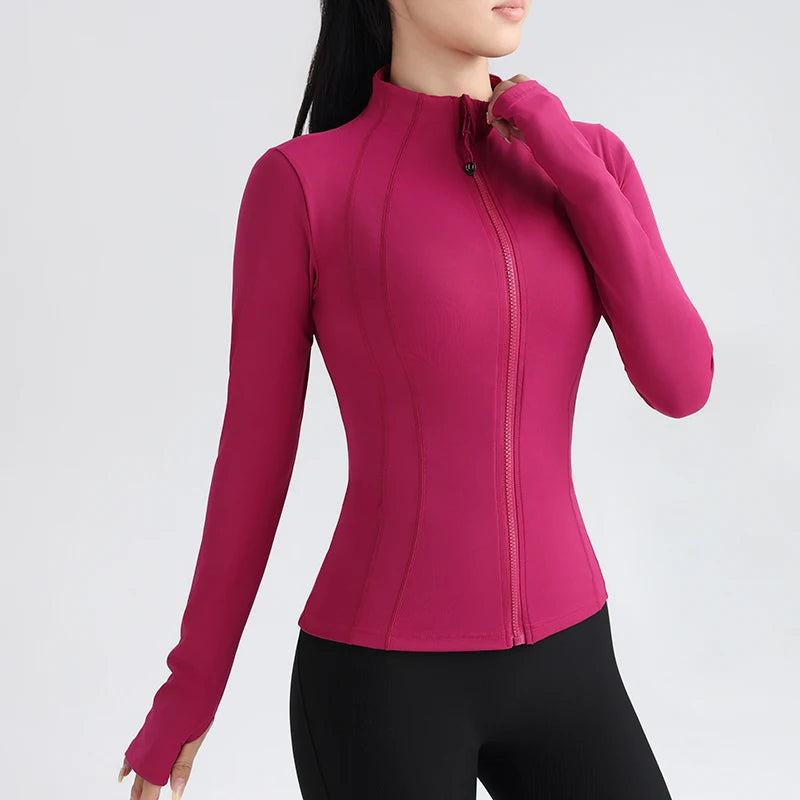 Fitness Running Jacket Stretch Fit Long Sleeve Round Neck Top Sportswear