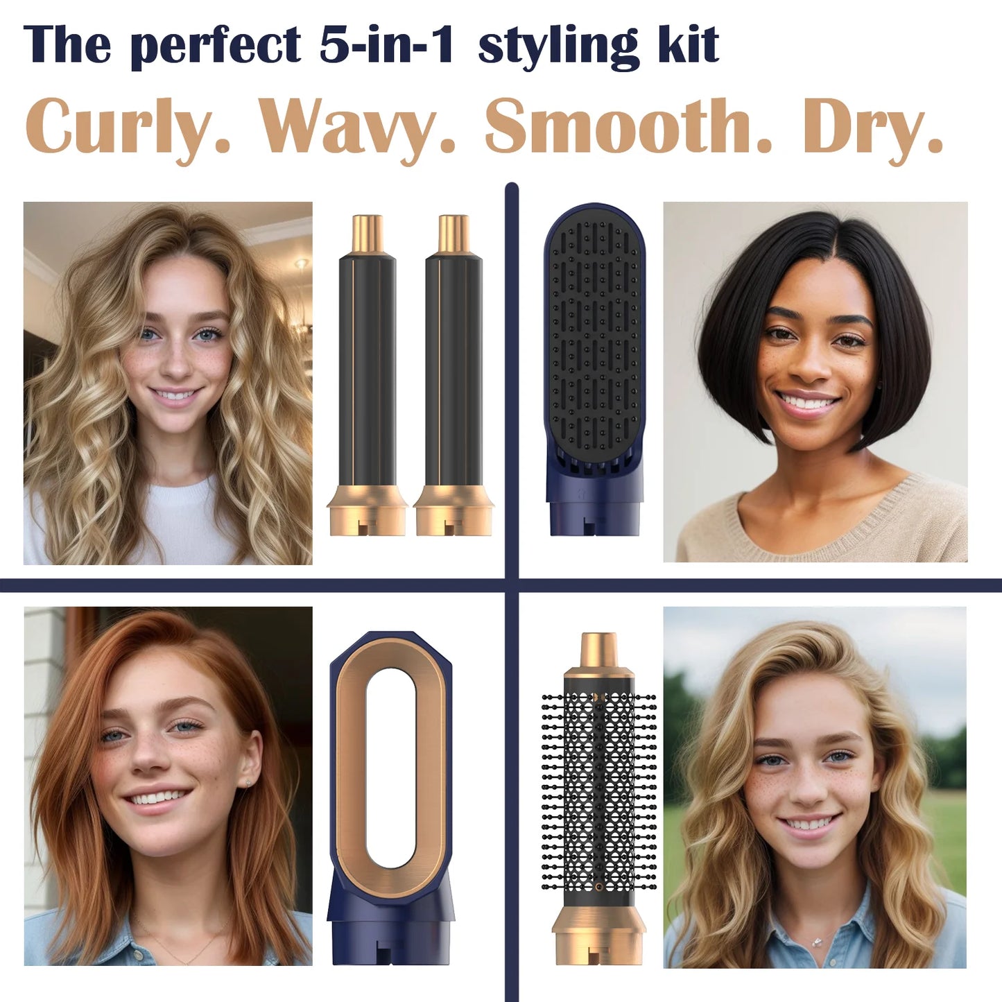 2025 New 5-in-1 Hair Dryer Hot Comb Set Professional Curling Iron Hair Straightener Styling Tool for Dyson Airwrap