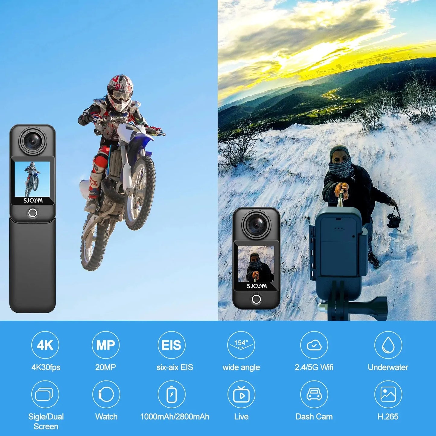 Pocket Action Camera 4K/30FPS Long Battery 6-Axis