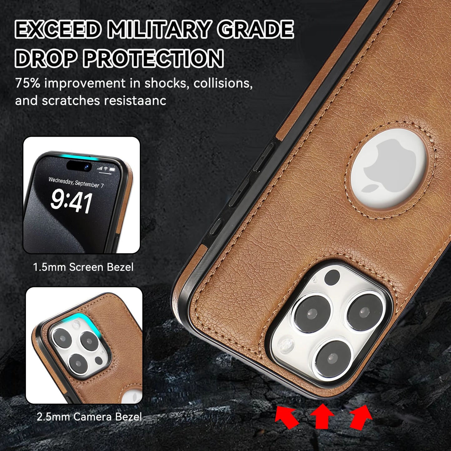 PU Leather Logo Hole Phone Case For iPhone 16 15 14 13 12 11 Pro Max XS XR X 7 8