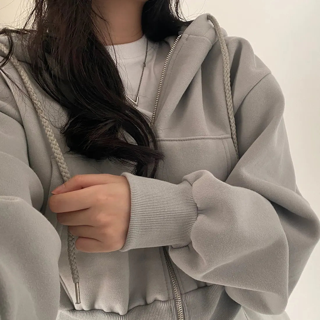 Hoodies Solid Long Sleeve Shirt Oversized Crop Tops Female