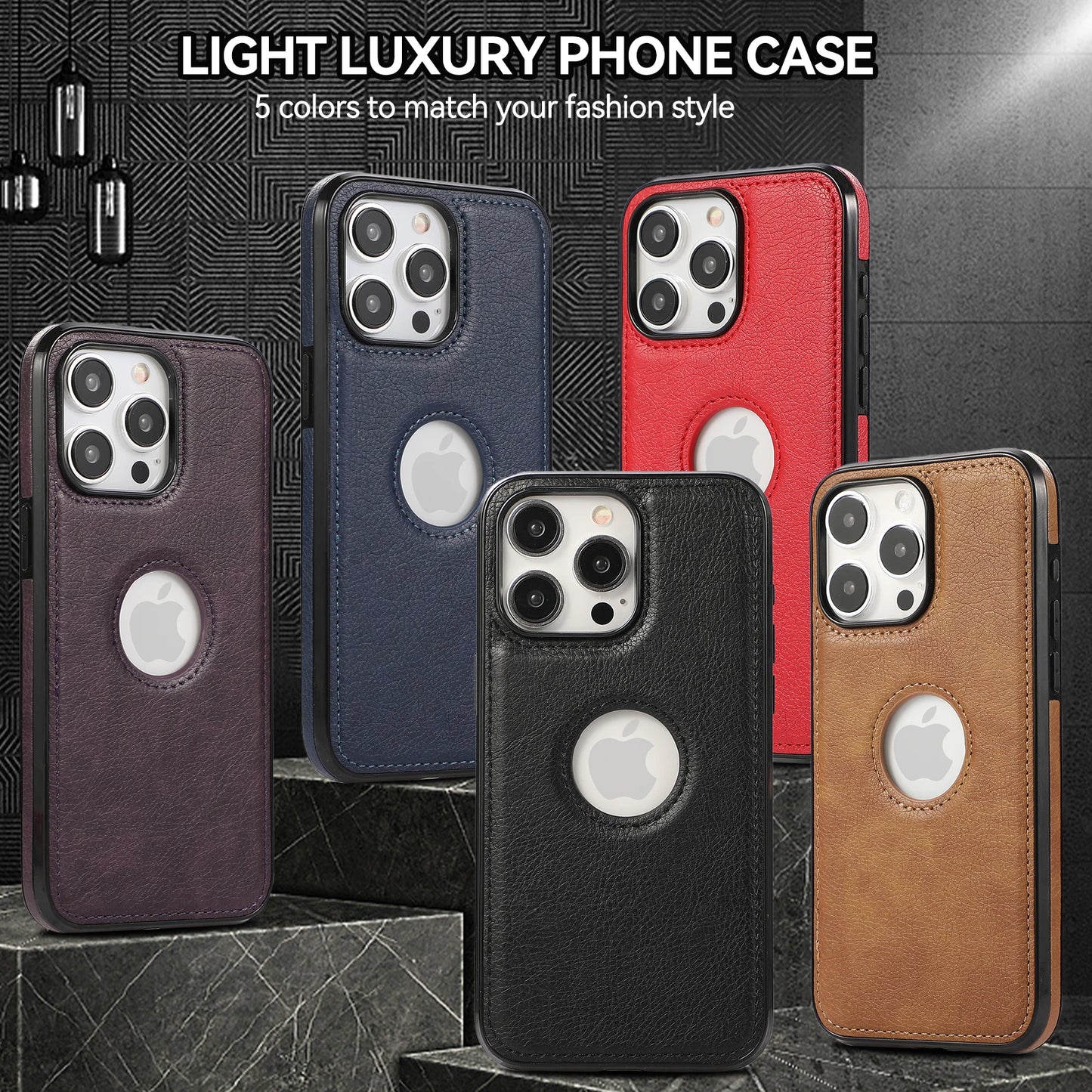 PU Leather Logo Hole Phone Case For iPhone 16 15 14 13 12 11 Pro Max XS XR X 7 8