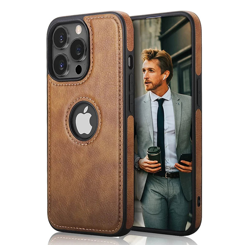 PU Leather Logo Hole Phone Case For iPhone 16 15 14 13 12 11 Pro Max XS XR X 7 8