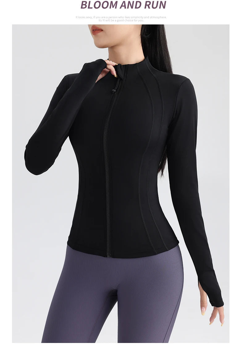 Fitness Running Jacket Stretch Fit Long Sleeve Round Neck Top Sportswear