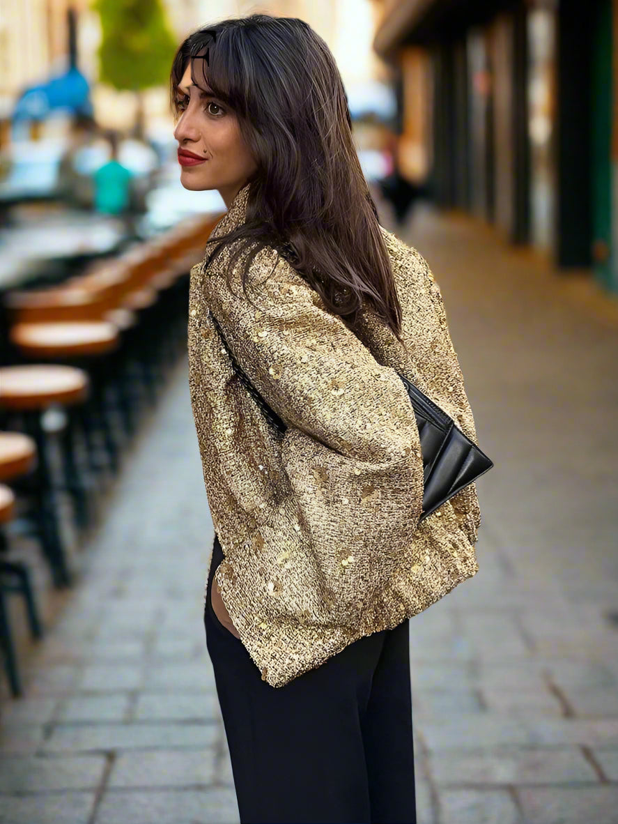 Women Fashion Shiny Sequin Jacket