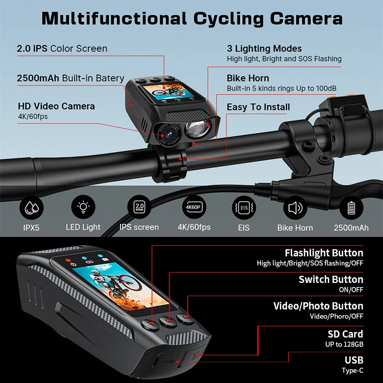 4K 60FPS Action Camera Outdoor Motorcycle Bike Helmet