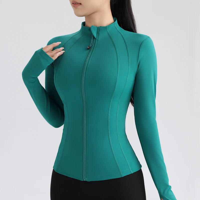 Fitness Running Jacket Stretch Fit Long Sleeve Round Neck Top Sportswear