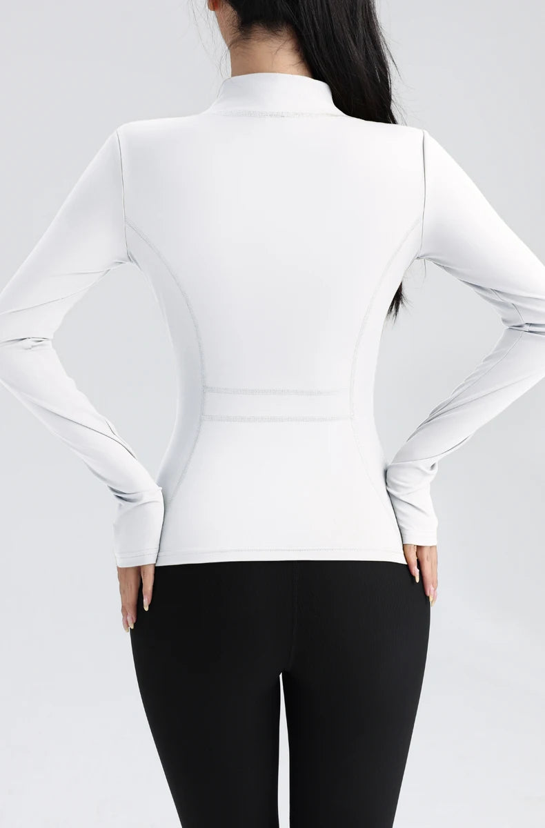 Fitness Running Jacket Stretch Fit Long Sleeve Round Neck Top Sportswear